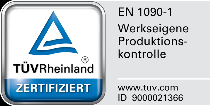 TÜV Rheinland zertifiziert – EN 1090-1 Werkseigene Produktionskontrolle, ID 9000021366